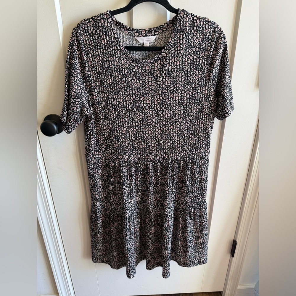 LC Lauren Conrad Black and Pink Leopard Print Top